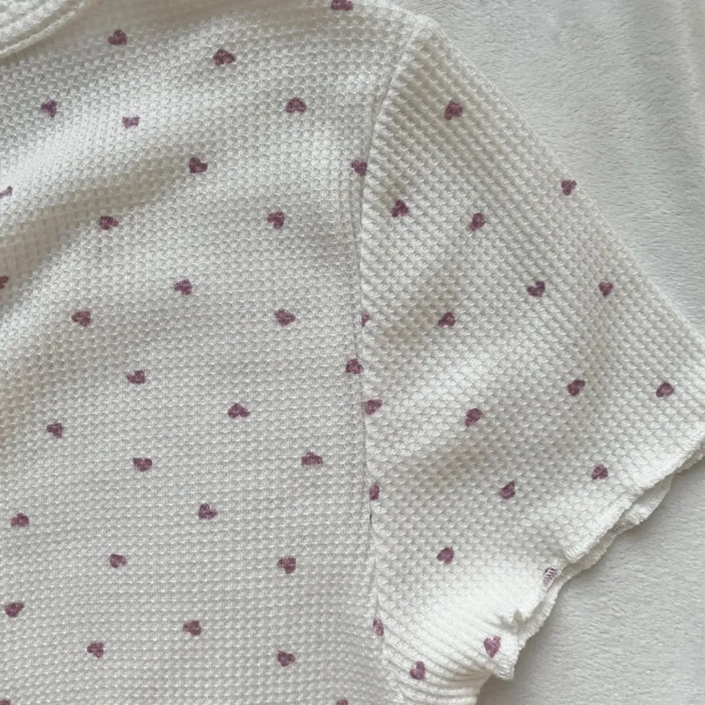 White and pink waffle knit lettuce trim tee Size L - Image 8
