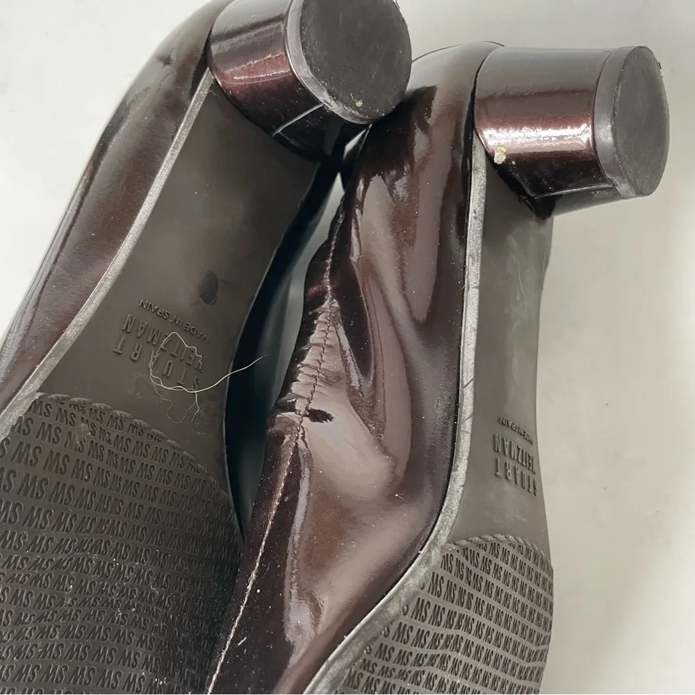 Stuart Weitzman Brown Patent Leather Scrunch pumps - Image 7
