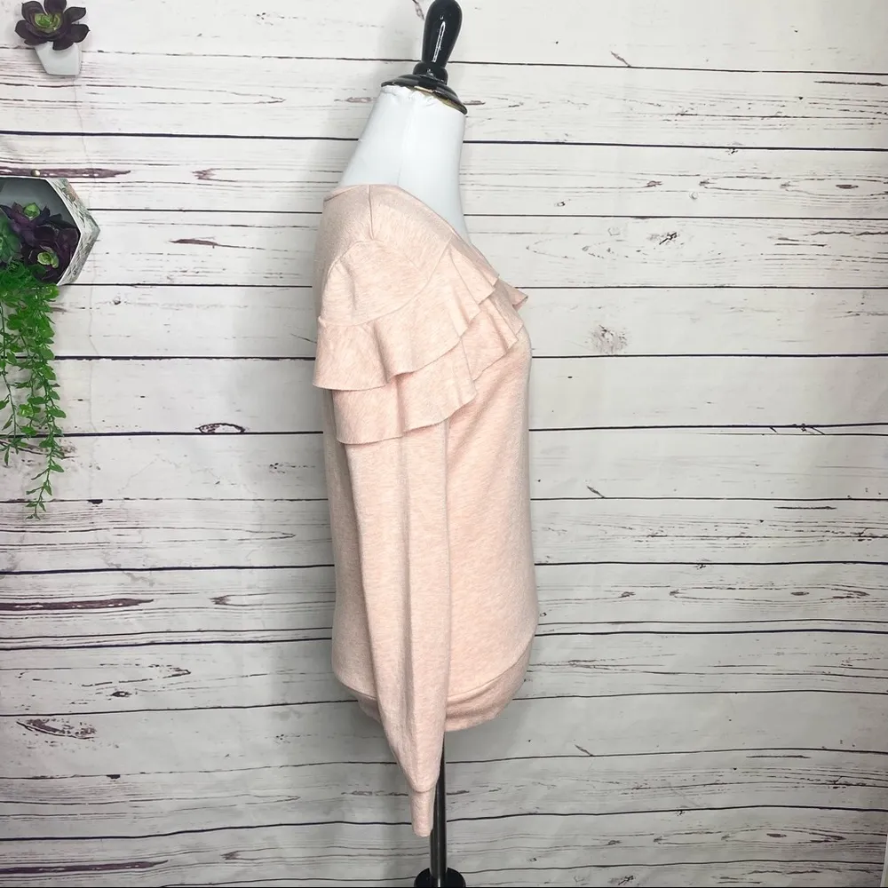 Calvin Klein Pink Ruffle Long Sleeve V Neck Sweater Top Size Small - Image 6