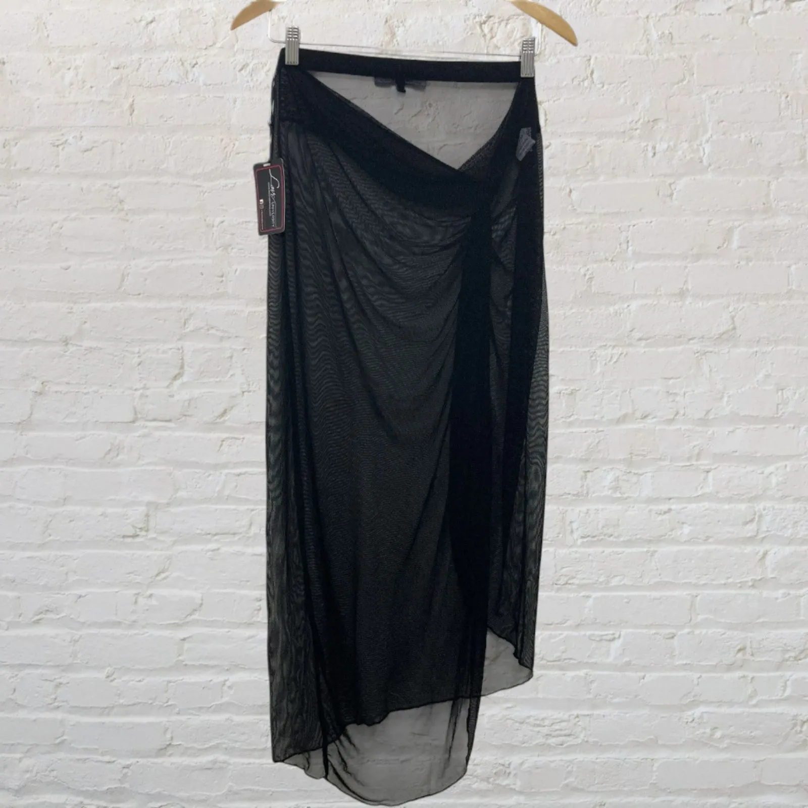 Love University Mesh Cover Up Skirt M Twist Front Flowy Festival Beach Black Size M - Image 3