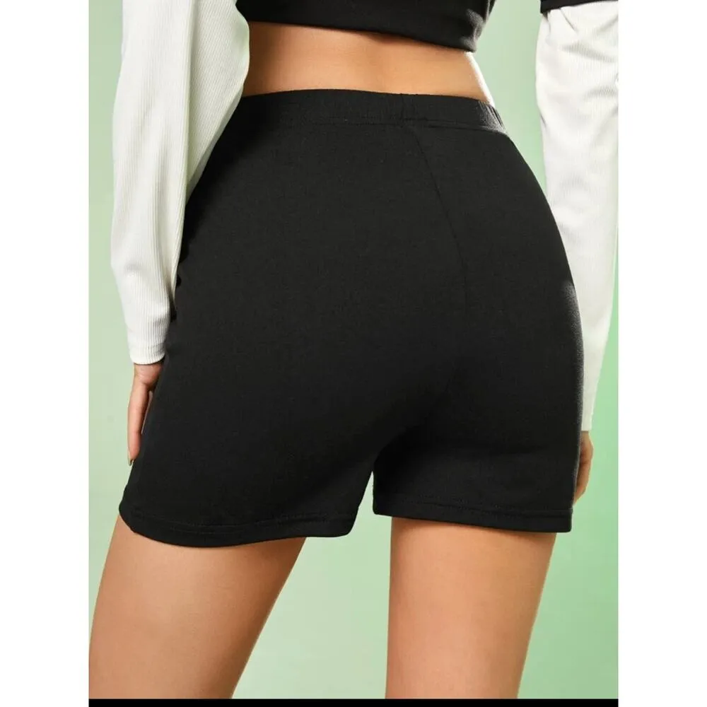 Romwe Powerpuff Girls Cartoon Letter Graphic Biker Black Shorts Plus Size 3XL - Image 4