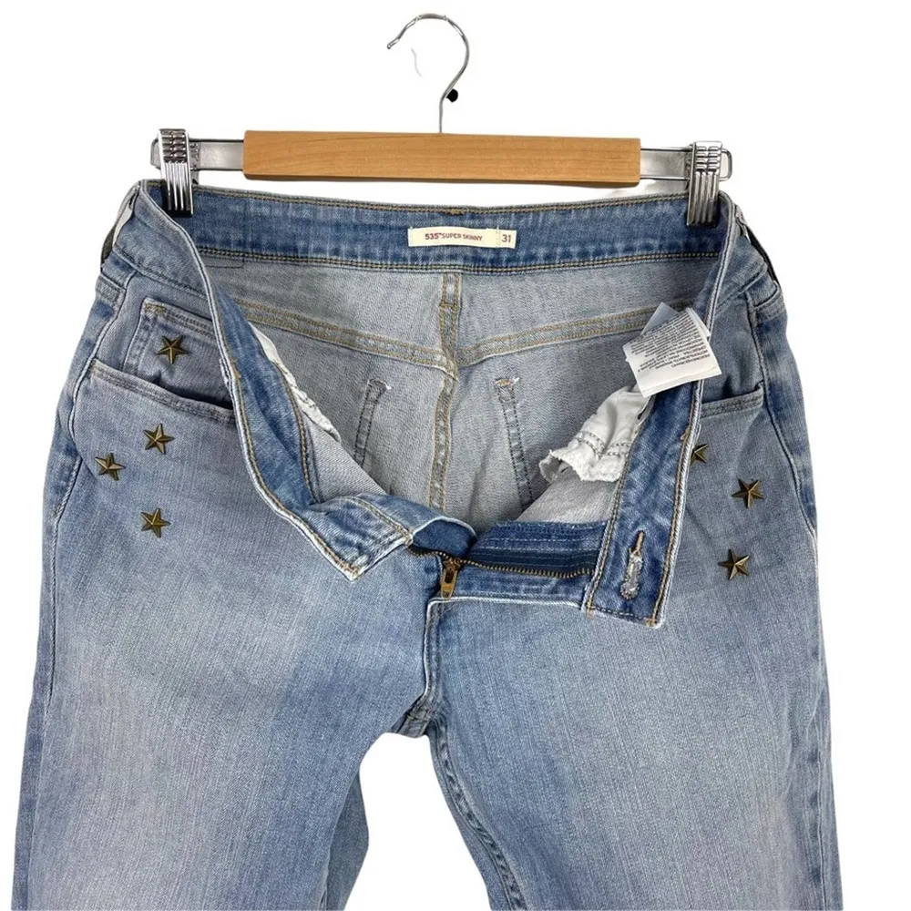 Levi's 535 Super Skinny Embroidered Heart Star Studds Jeans Size 31 Ligh Wash - Image 13