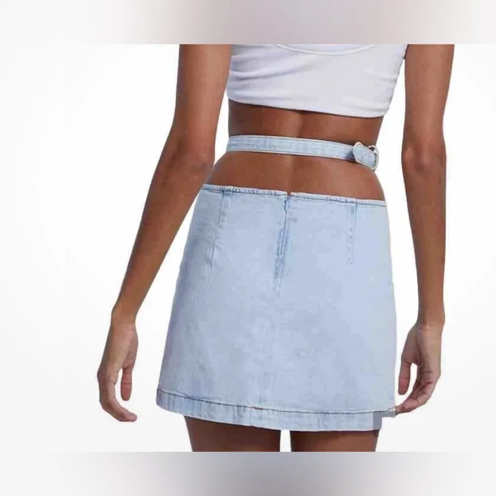 Revolve We Wore What Skirt Women M Denim Cut Out Mini Light Wash 90s Y2K Casual - Image 2