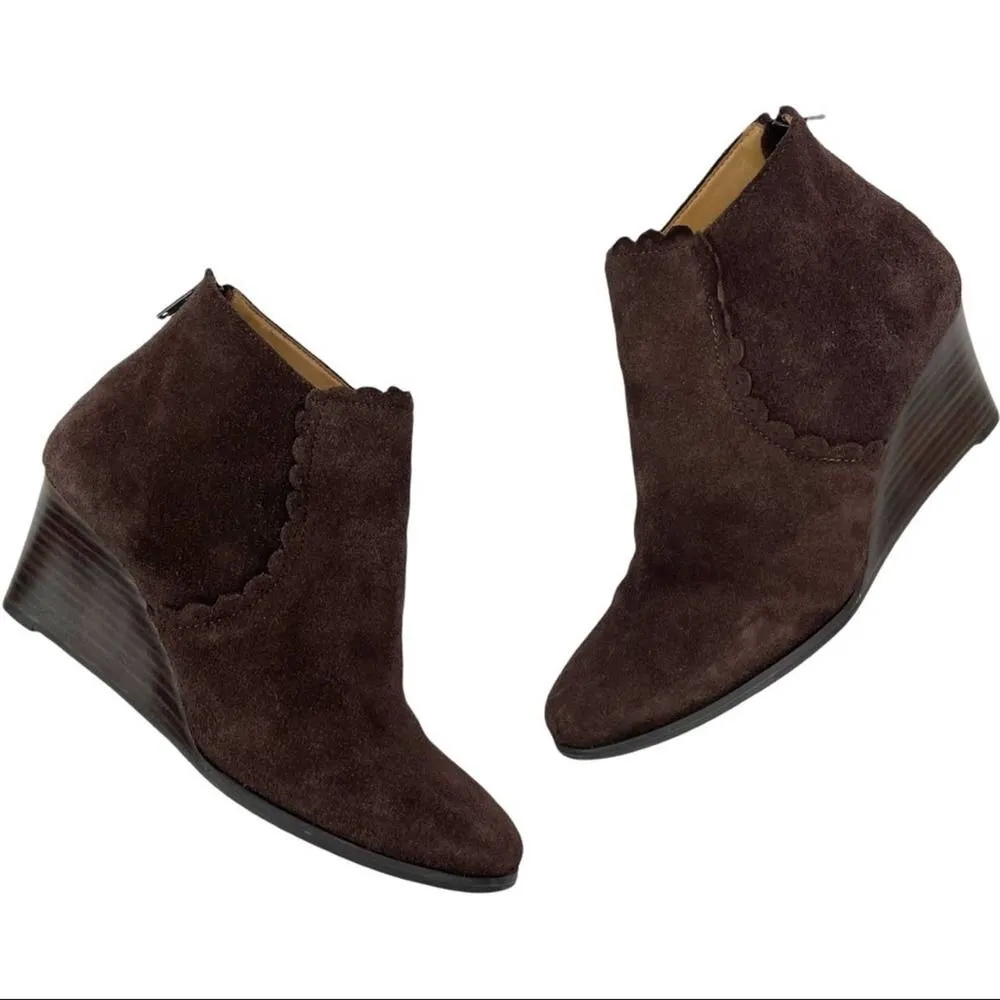 Jack Rogers Wedge Ankle Bootie Emery Dark Espresso Scalloped Trim Suede Size 6 - Image 13
