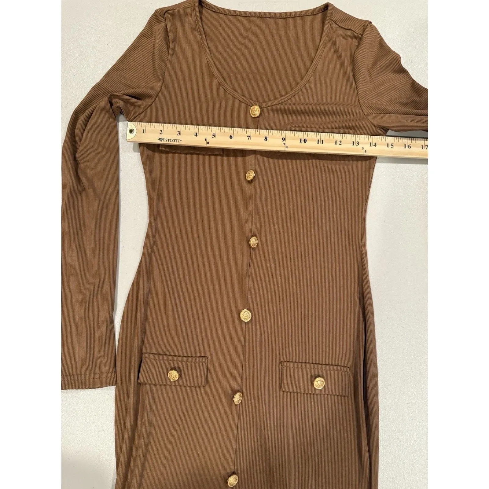 Bodycon Maxi Dress Womens XS/S Brown Stretch Quiet Luxury Old Money Academia - Image 5