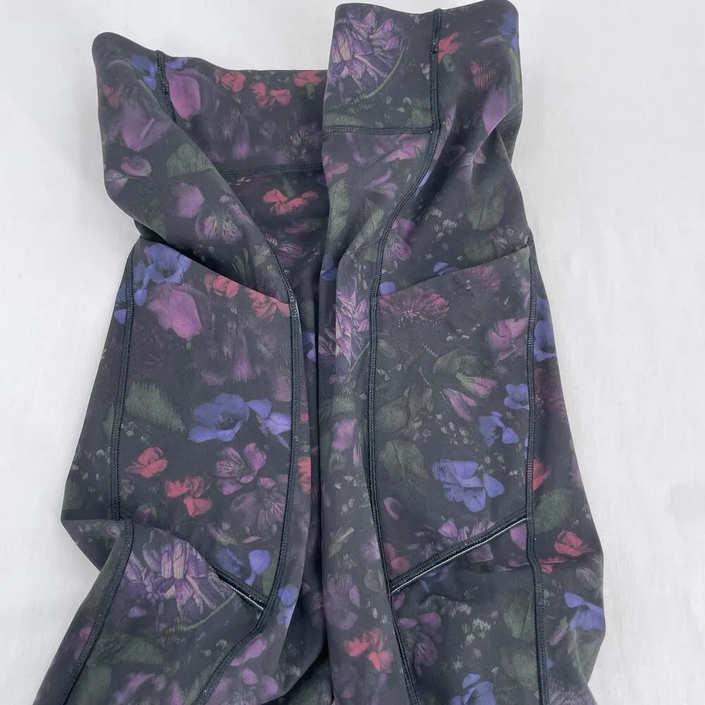 Lululemon Speed Up Crop Leggings 21” Frozen Flourish Black Floral Running Size 6 - Image 4