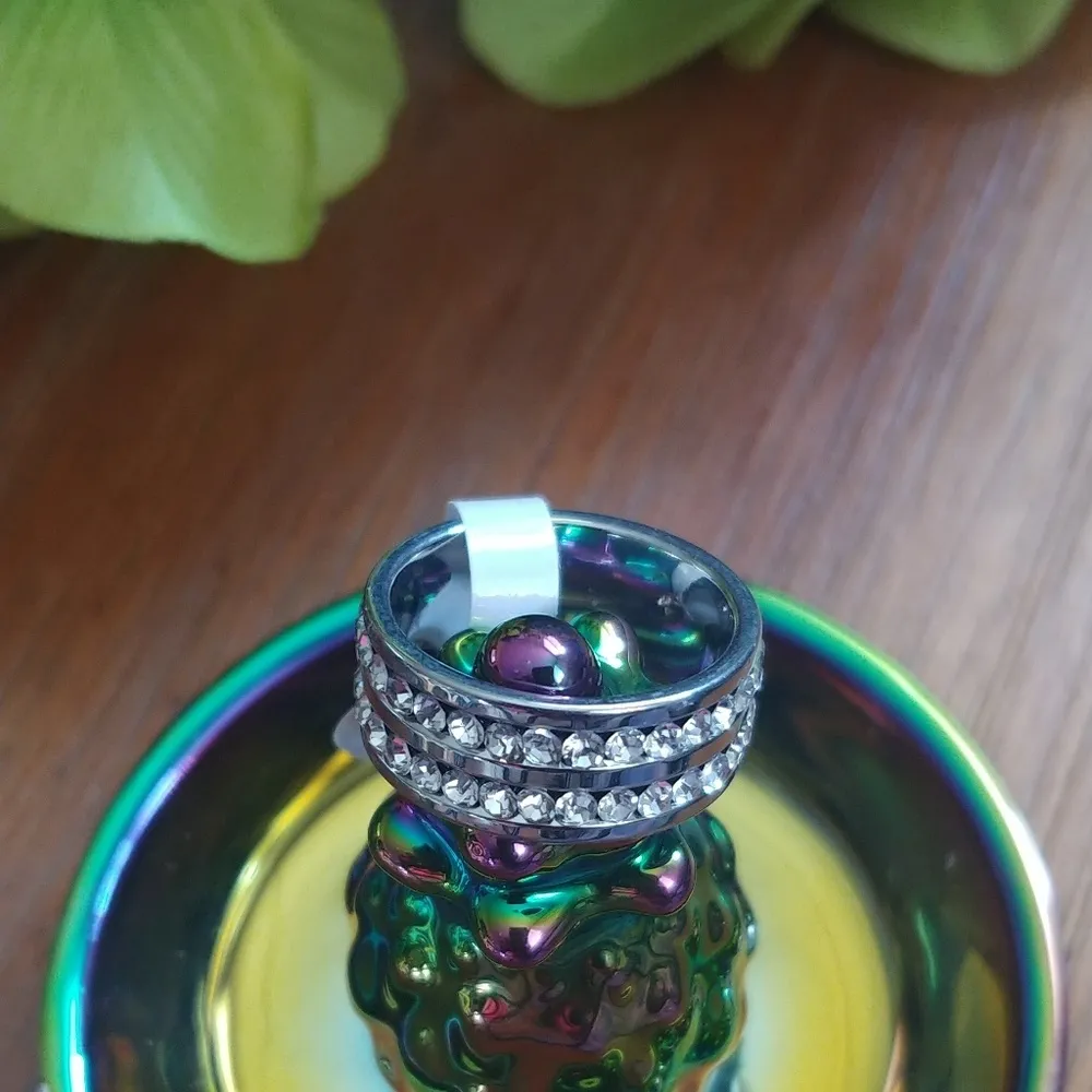 Stainless Steel Double Row CZ Band Ring Silver - Image 2