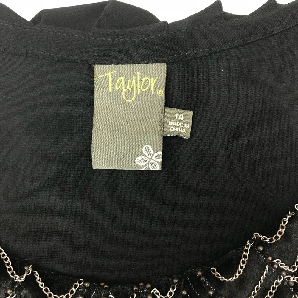 👒Taylor Black Mini Dress Chain Detail Size 14 - Image 5