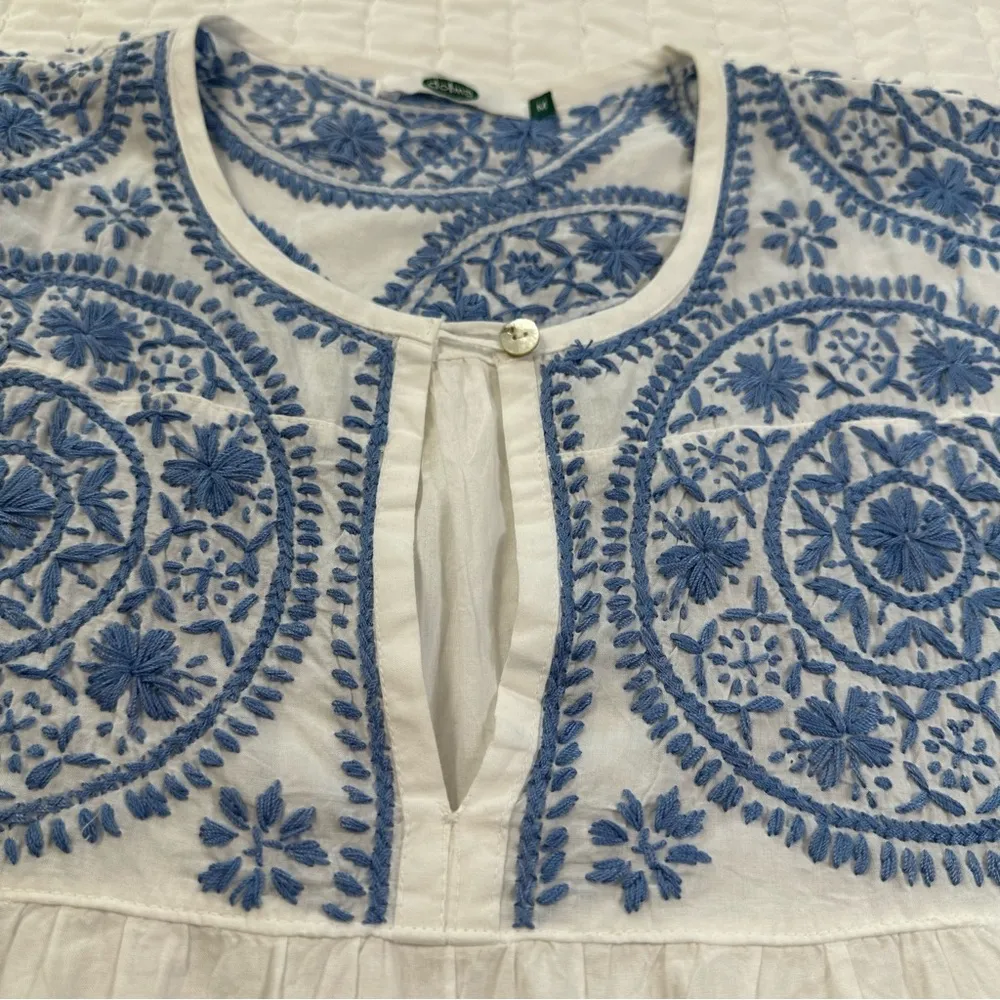 DOLMA White and Blue 100% Cotton Hand Embroidered Mini Dress Size M - Image 9