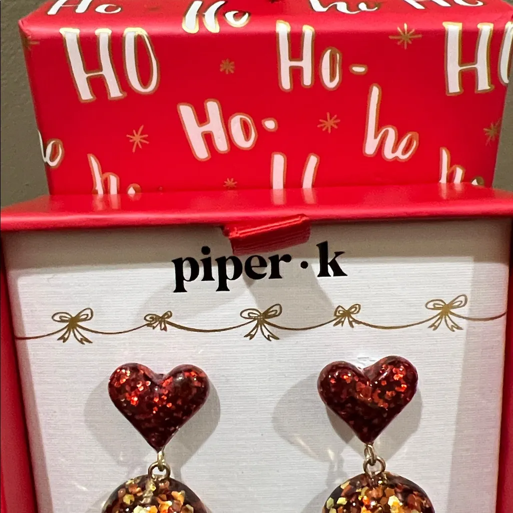 Piper K | Whimsical Glittery Gingerbread Christmas Earrings Red - Image 2