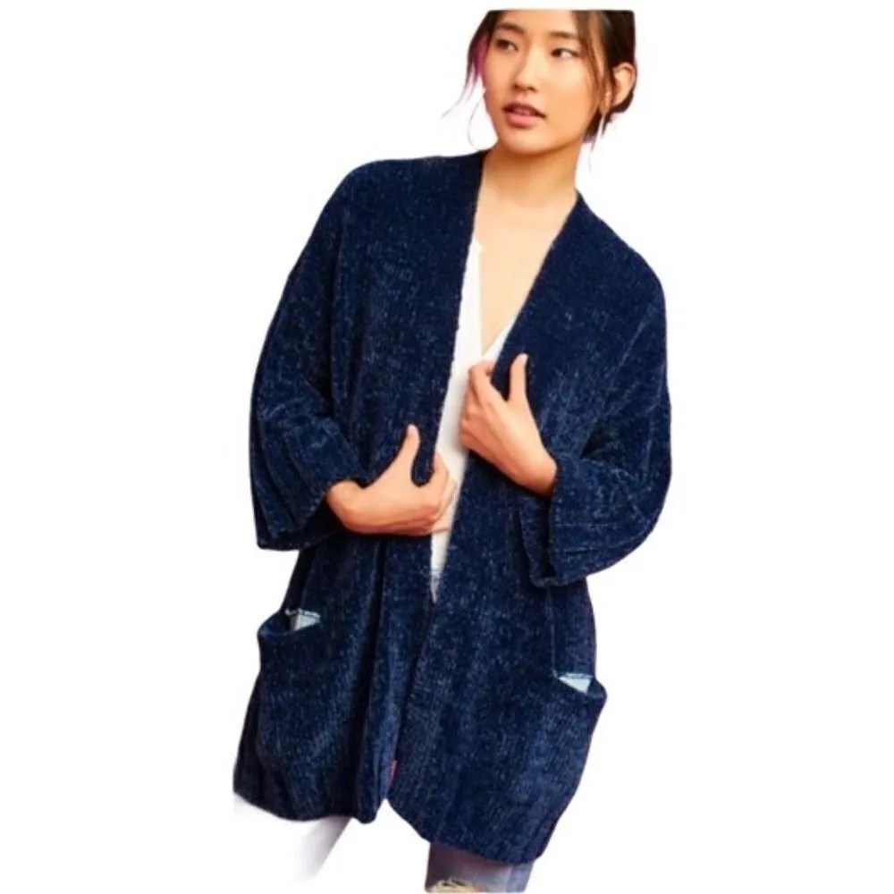 Anthropologie Moth Lily Navy Chenille Oversized Cardigan - Image 3