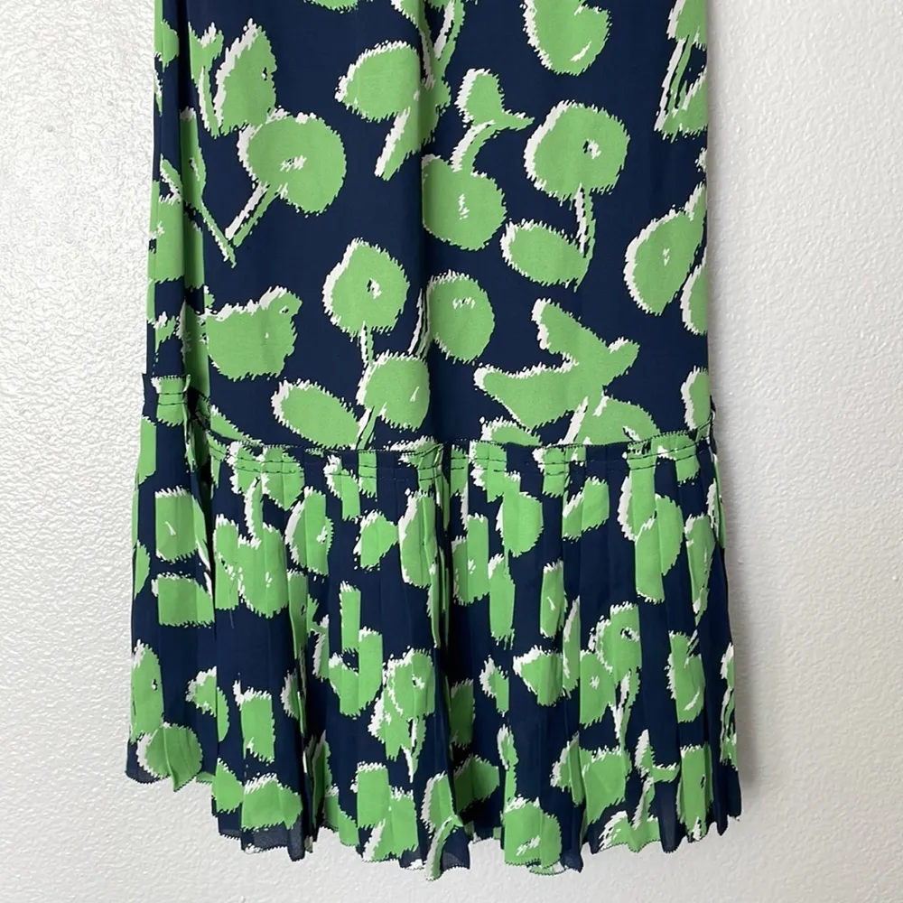 Tory Burch Eloriane Navy/Green Leaf Print Silk Halter Dress Size 4 - Image 5