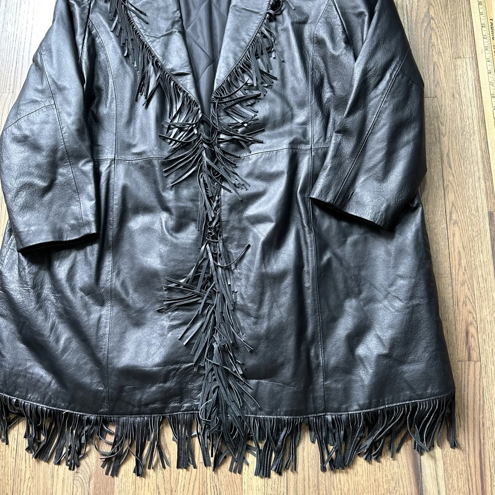 Vintage Western 100% Genuine Leather Jacket Black Hook Fringed Rodeo Cowgirl Size XL - Image 7