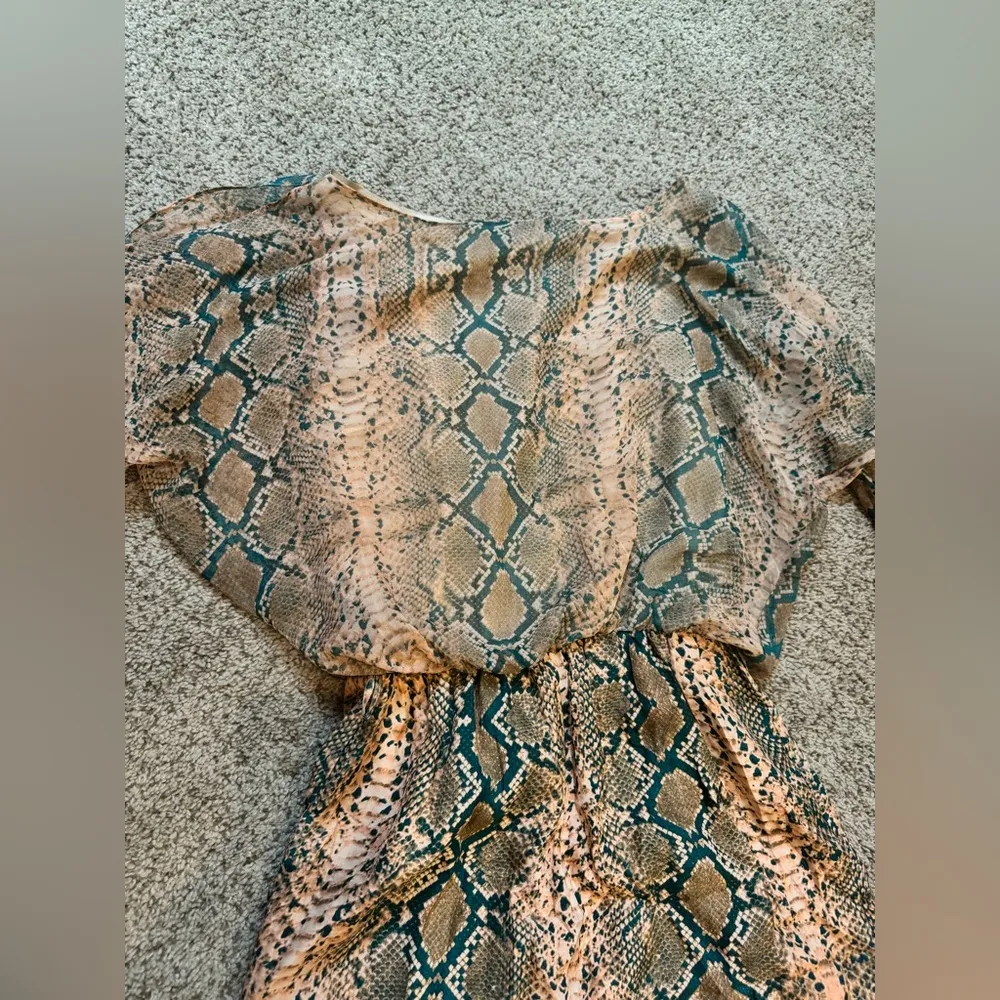 Karina Grimaldi Silk Snake Print Mini Dress Sheer Layer Sleeves Whimsy Romantic - Image 8