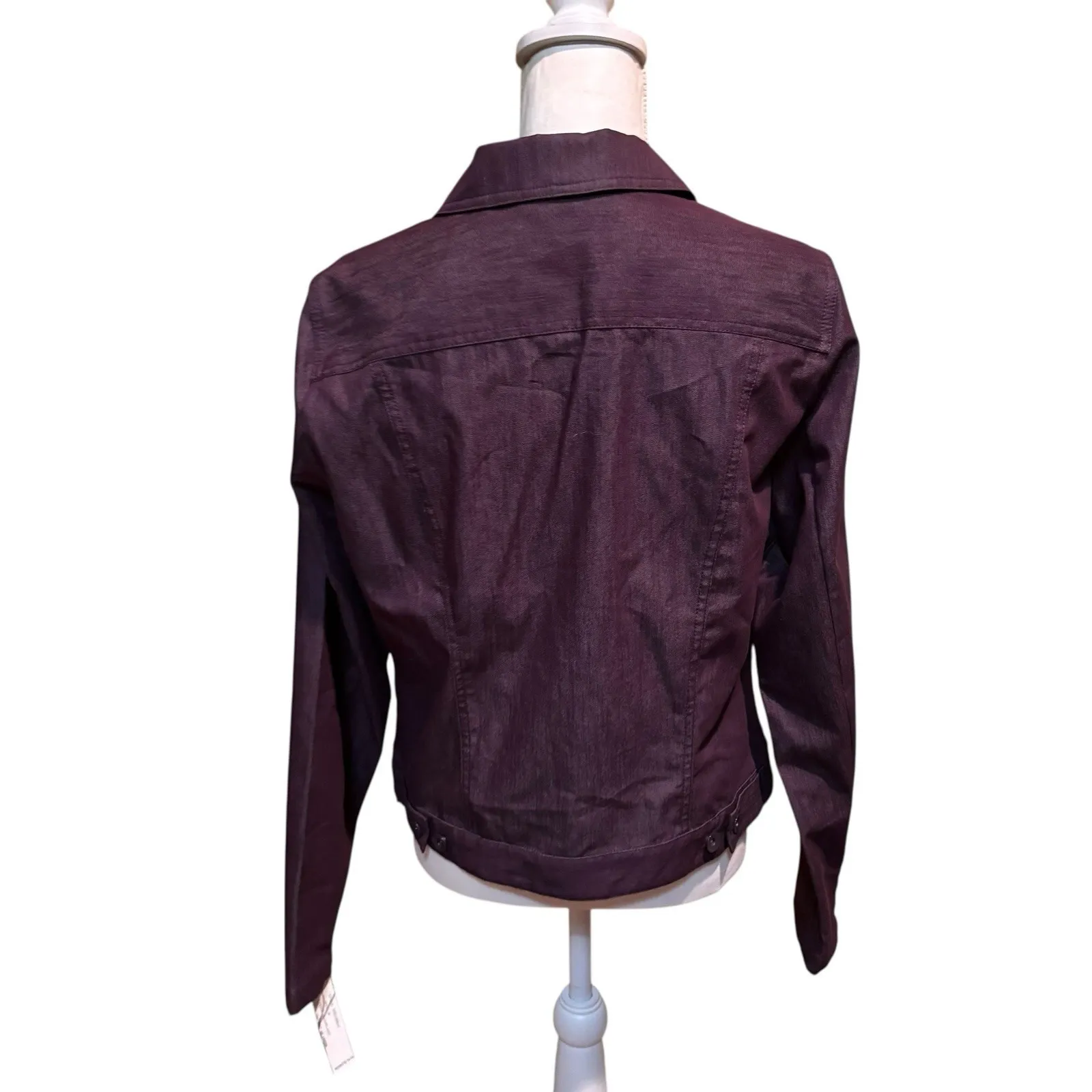 Larry Levine Stretch Denim Jacket Eggplant Purple Button Front Career Large - Image 2