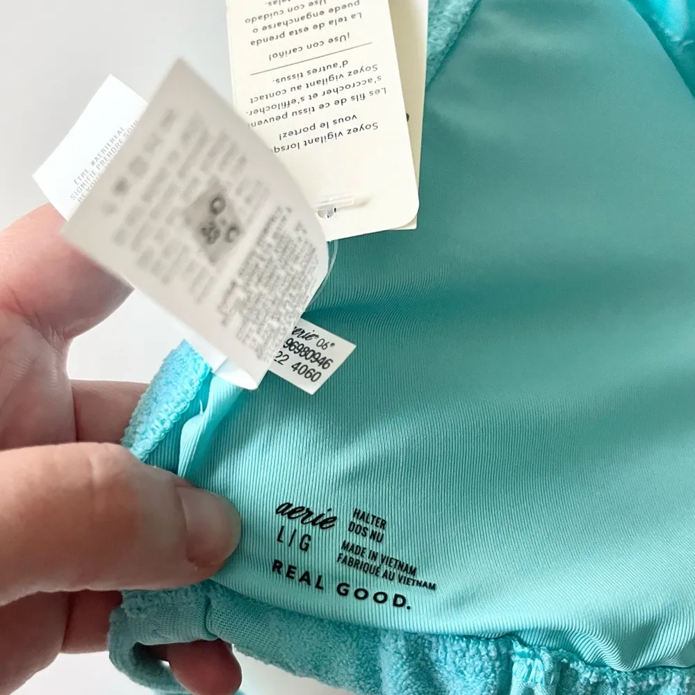 NWT Aerie Terry Floral Big Sur Turquoise Blue Triangle Bikini Top Size Large - Image 5