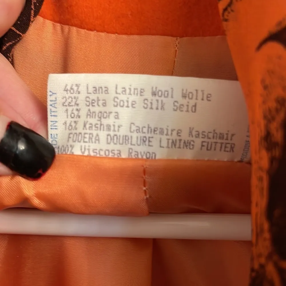 Alma Vintage Orange Cashmere blazer with flower accent scarf size 44 - Image 6