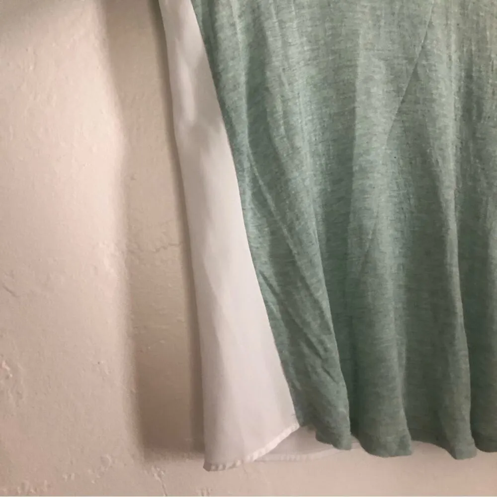 Pleione Lightweight Mint Green 3/4 Sleeve Sheer Chiffon Ivory Back Blouse Top - Image 2