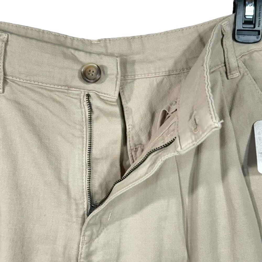 Free People SZ 12 Billie Chino Shorts Hi-Rise Pleated Pocket Zip-Fly Almond Milk - Image 3