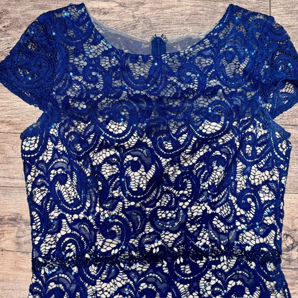 Jackie Jon New York Navy Blue Lace Sequin Beaded Cocktail Dress Size 6 - Image 2