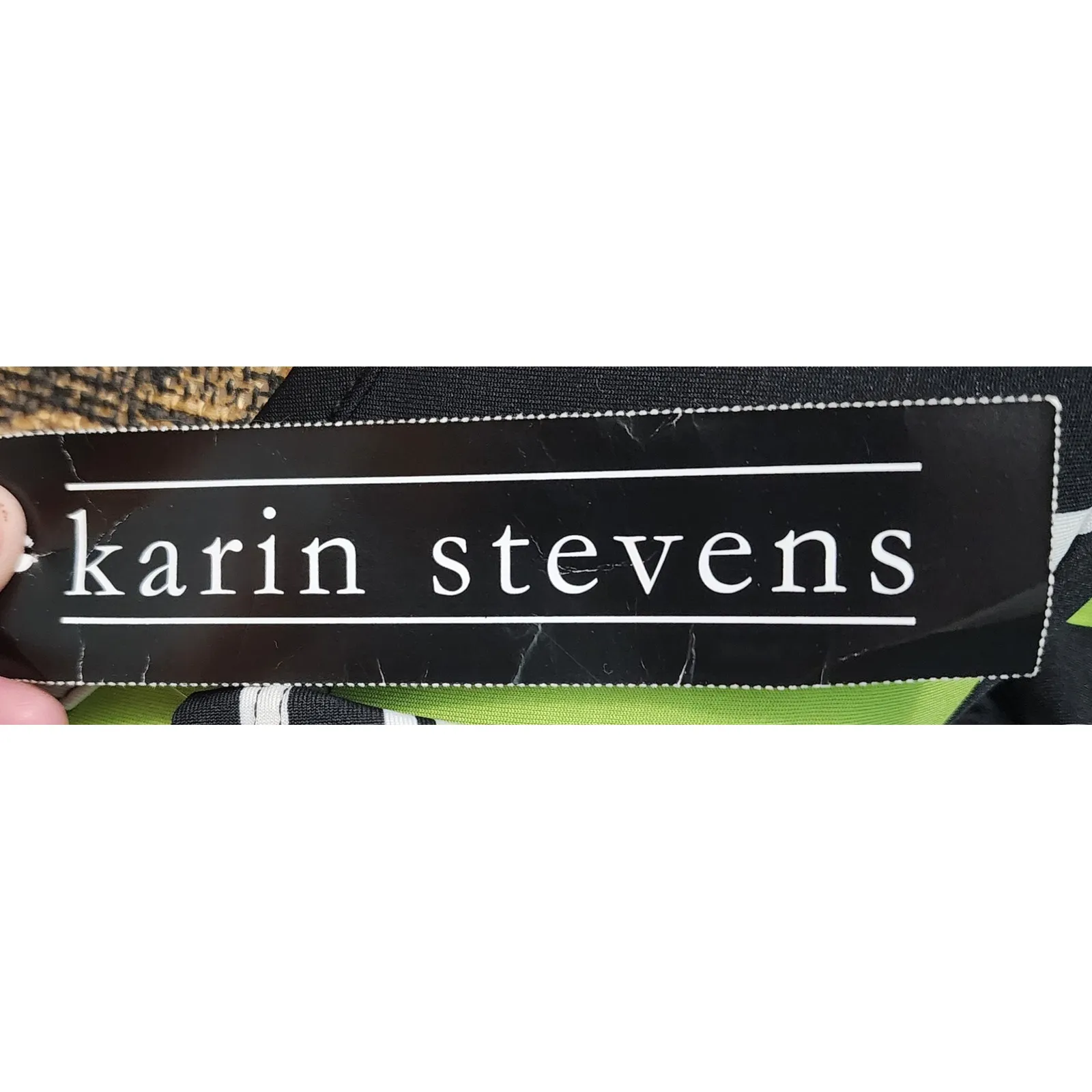 Karin Stevens Women's Black Lime Green Striped Maxi Dress V-Neck 3/4 Sleeve M - Image 2