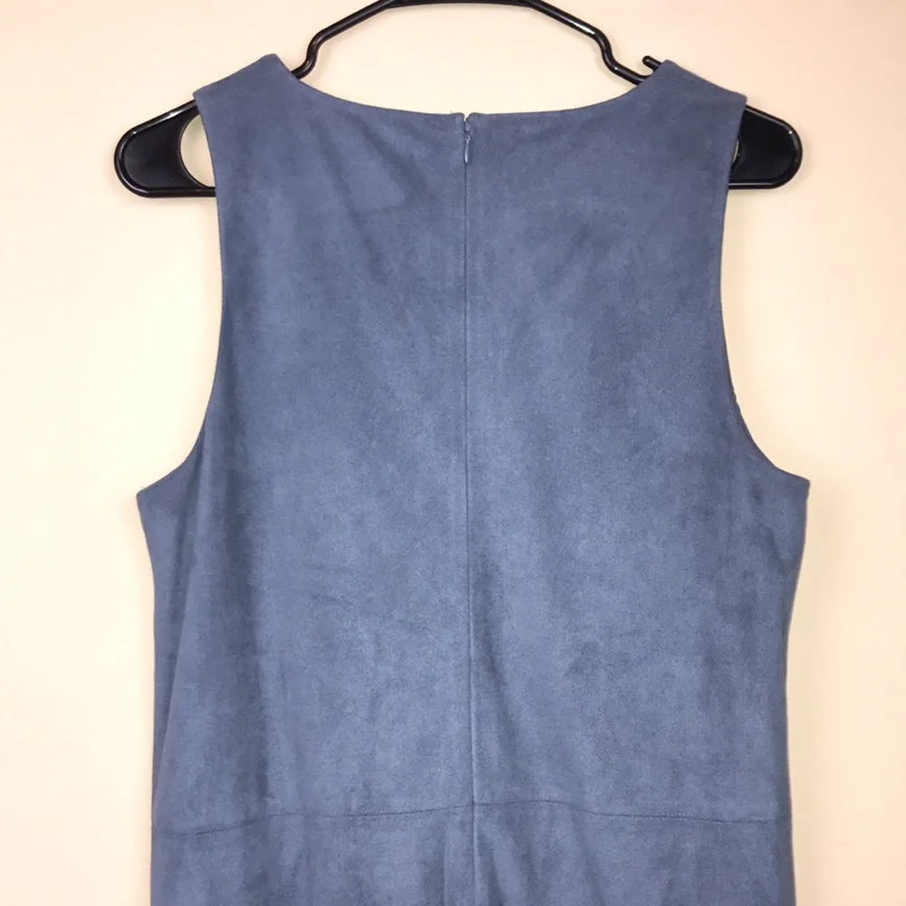 1. State Women’s Faux Suede V-Neck Pockets Stony Blue Tank Mini Dress - Image 5