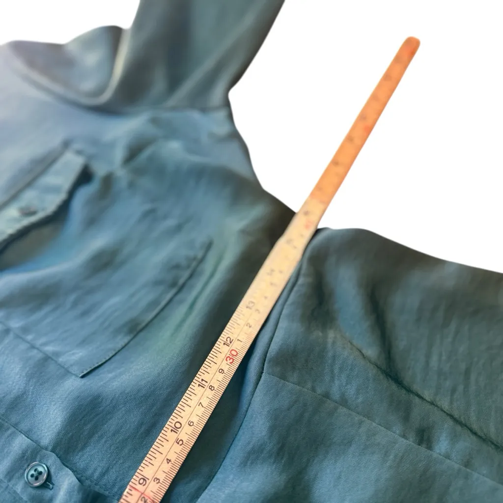 Lucky Brand Jewel Green Satin Shirt Dress XL Utility Long Sleeve Midi Pockets - Image 11