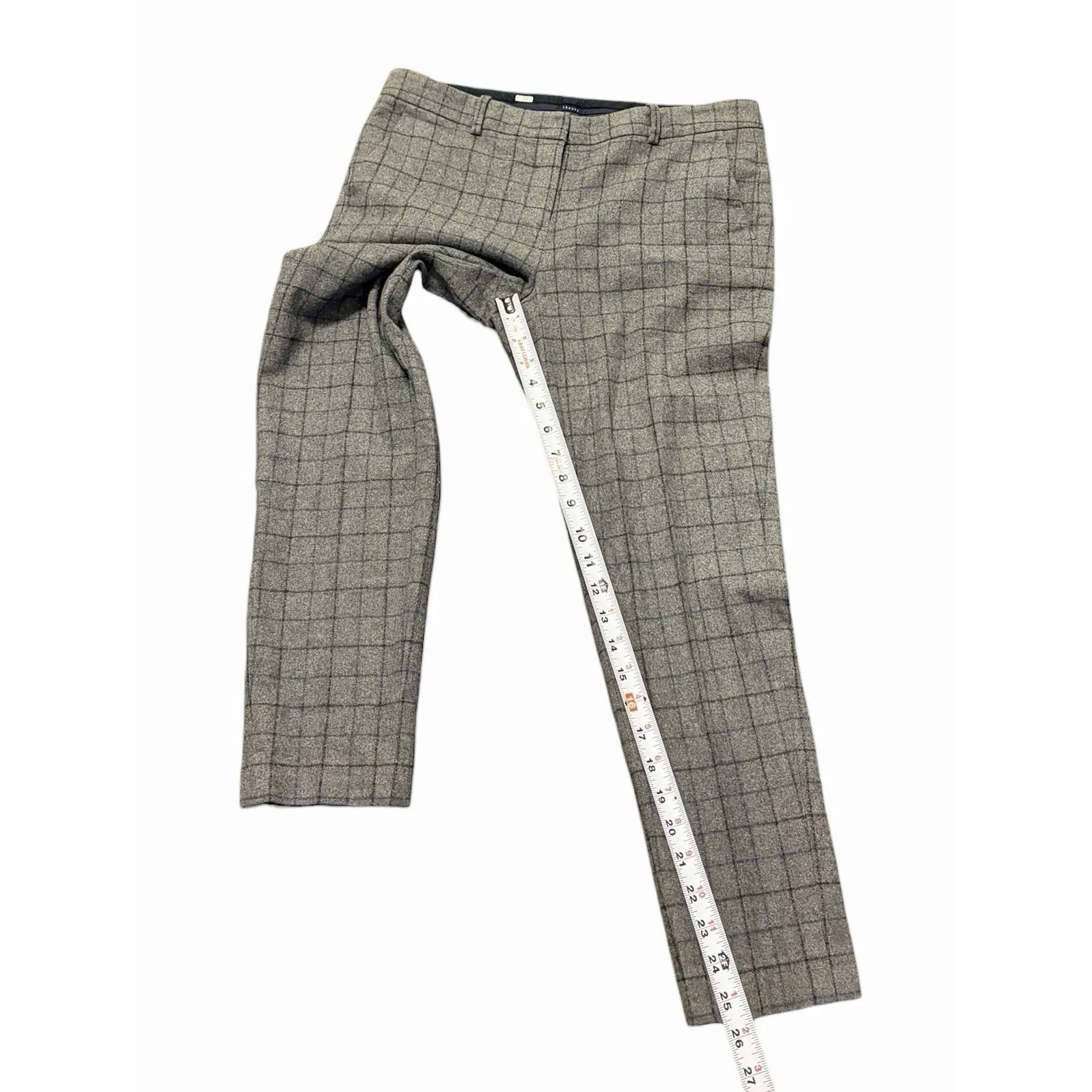 Theory Treeca Plaid Wool Cashmere Blend Cropped Pants Women  8 Navy Gray Preppy - Image 6