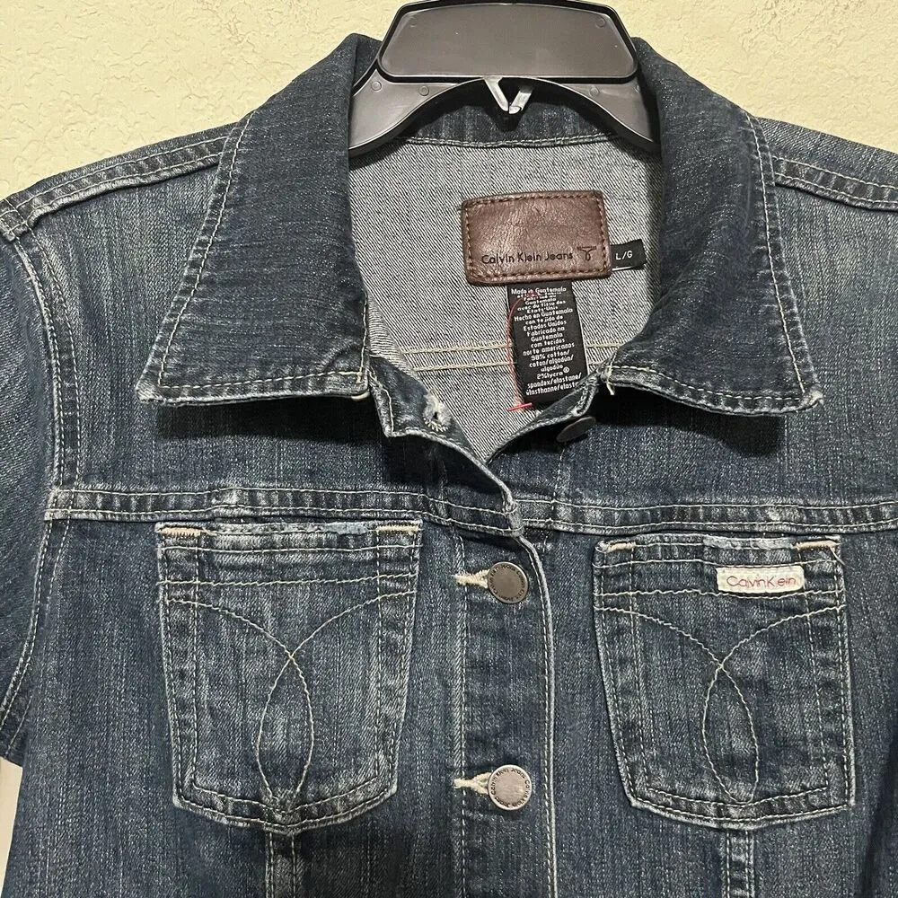 Calvin Klein  Jeans Denim Jacket Womens Large Button Up Stretch - Image 4