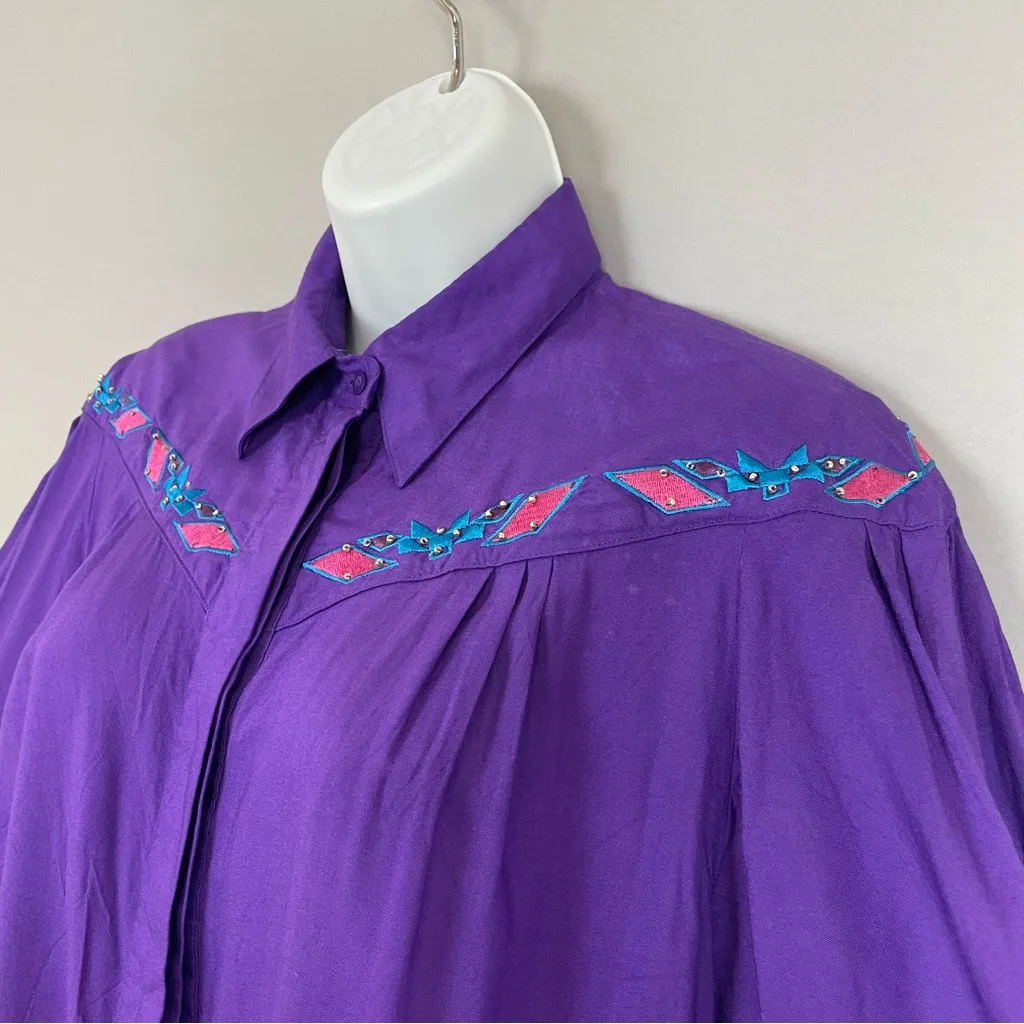 Vintage Wrangler Top Western Embroidery Purple Medium‎ Women Shirt Cowgirl Retro - Image 15