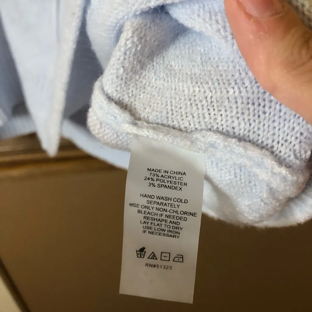 Vince Camuto V Neck‎ Exposed Seam Elegant Mix Sweater Frozen Blue Size XL - Image 6