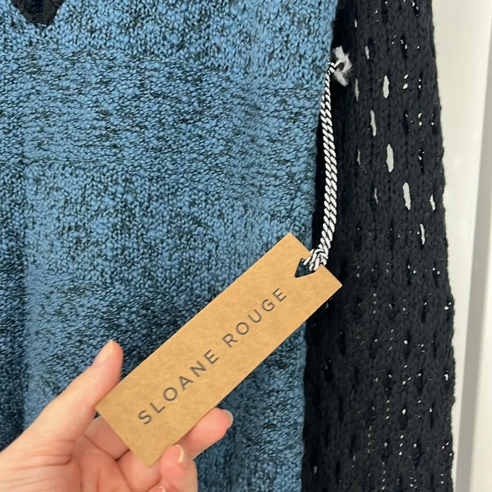 New Sloane Rouge XS Teal Blue and Black Crochet Lace Long Sleeve Sweater - Image 6