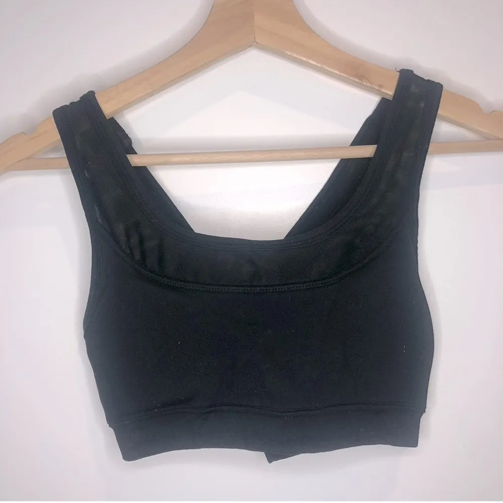 Black cross back padded sports bra with mesh detail, size small​ - Image 2