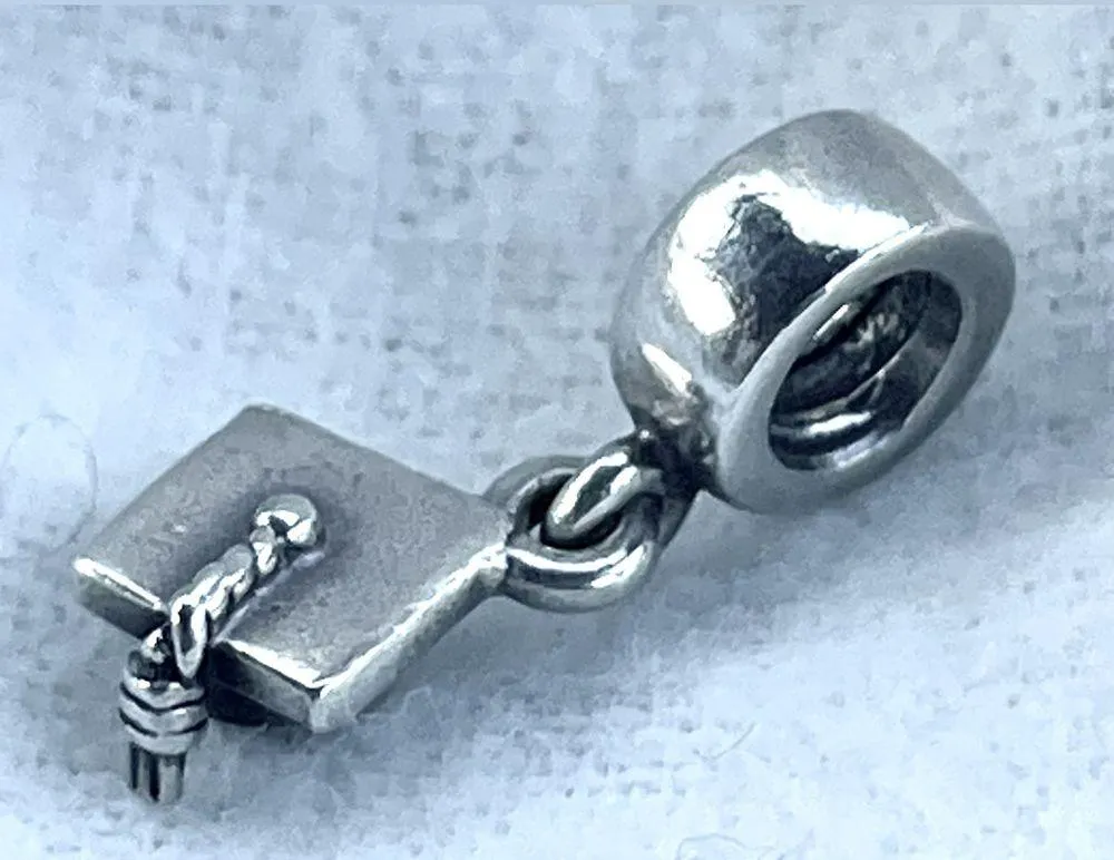 Authentic PANDORA Sterling Silver Graduation Hat Dangle Bead Charm - Retired - Image 2