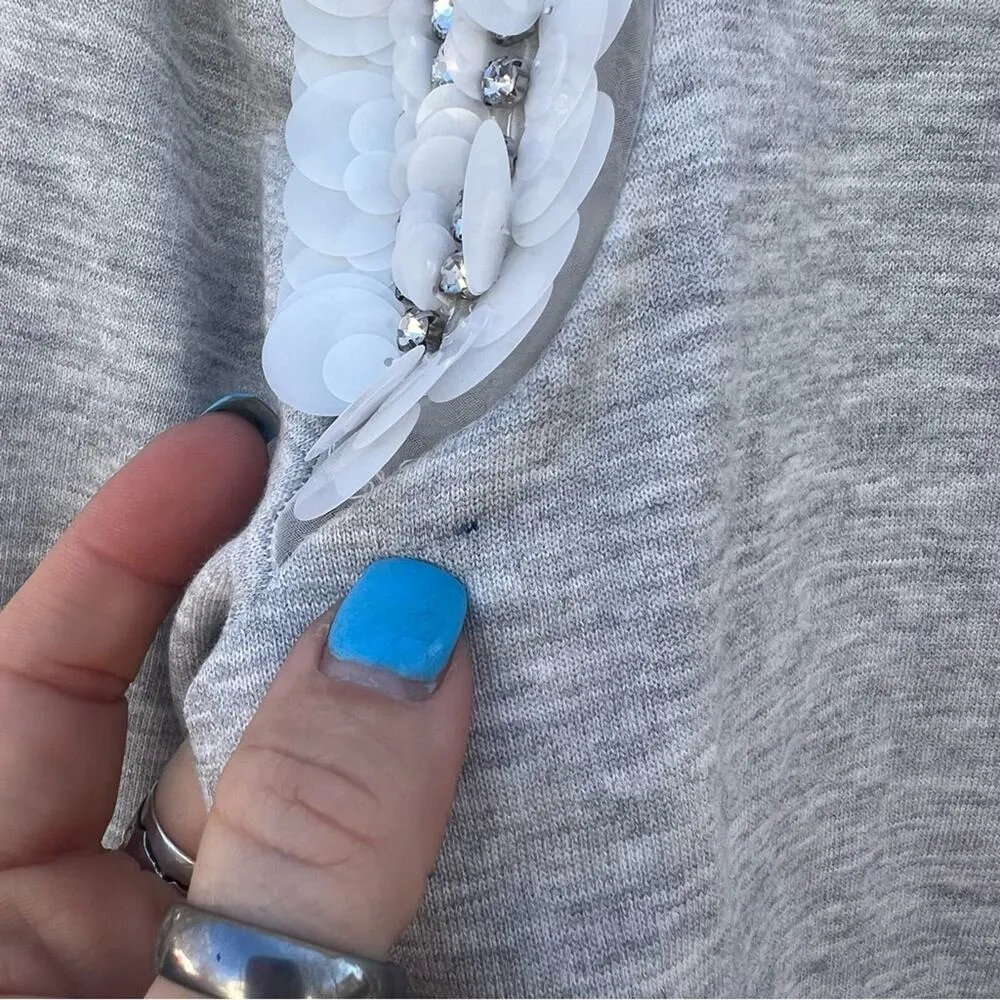 Zara Gray Crop Sweatshirt with Sequin Gem Paillettes Shoulder Detail - Image 6