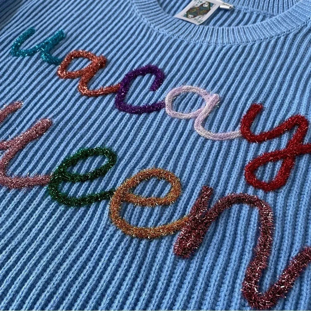 Queen of Sparkles Vacay Queen Blue Sweater Size XXL - Image 9