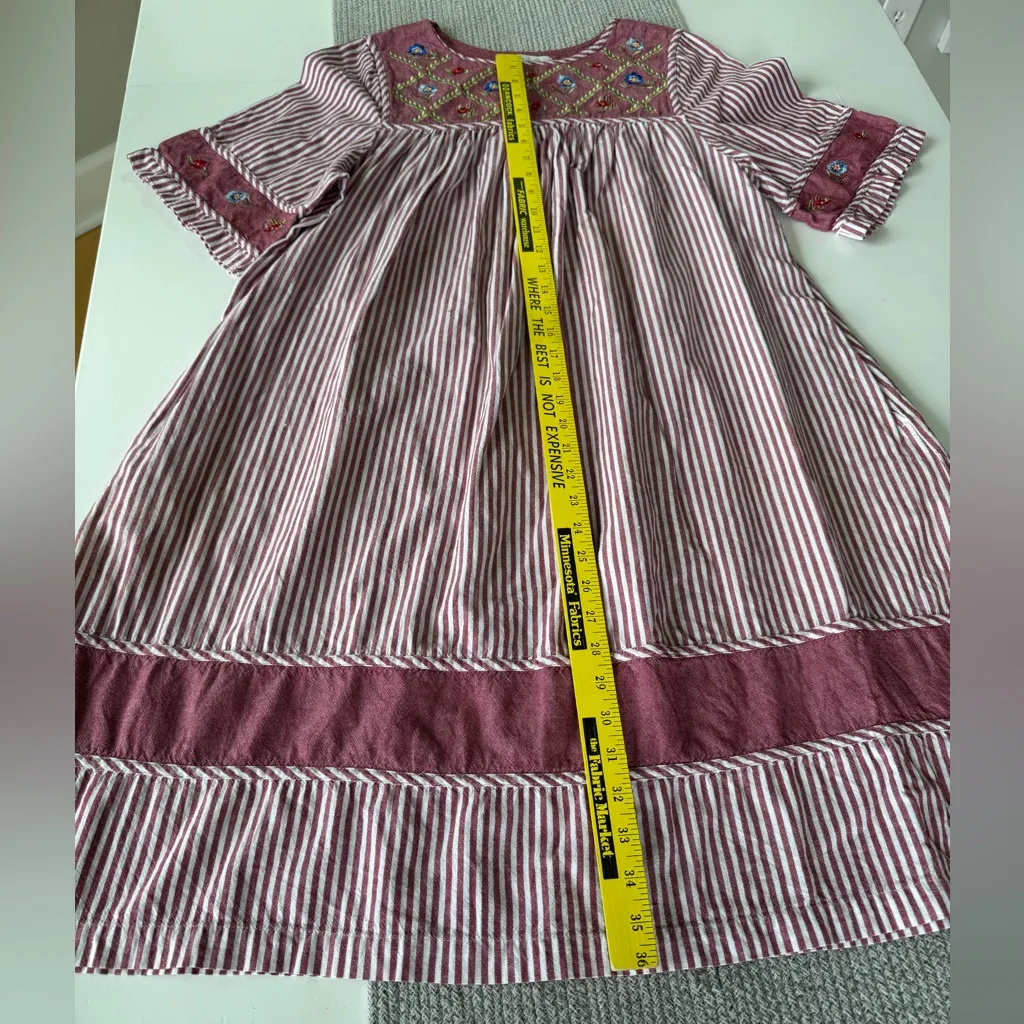 Bechamel Burgundy Red White Stripe Cottagecore Floral Cotton House Dress Medium - Image 9