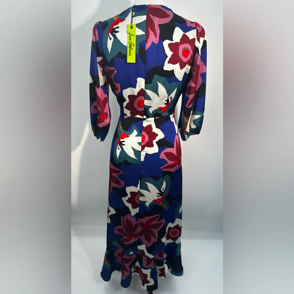 Sam Edelman Matisse Floral Faux Wrap Midi Dress Cobalt Multi 3/4 Sleeve - Image 8
