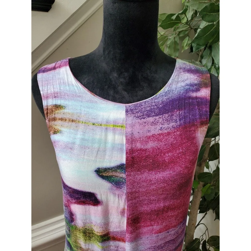 Bar III Women's Multicolor 100% Rayon Round Neck Sleeveless Knee Length Dress L - Image 5