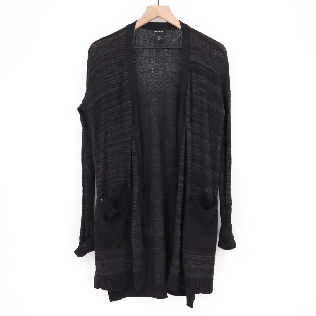 Calvin Klein Jeans Striped Open Front Cardigan Sweater Black Size M - Image 2