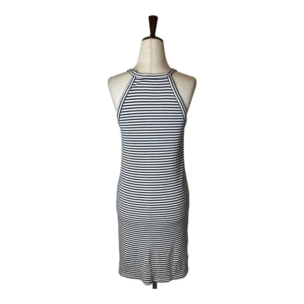 Madewell Ivory And Blue‎ Striped Halter Neck Fit And Flare Mini Dress Size XS - Image 3