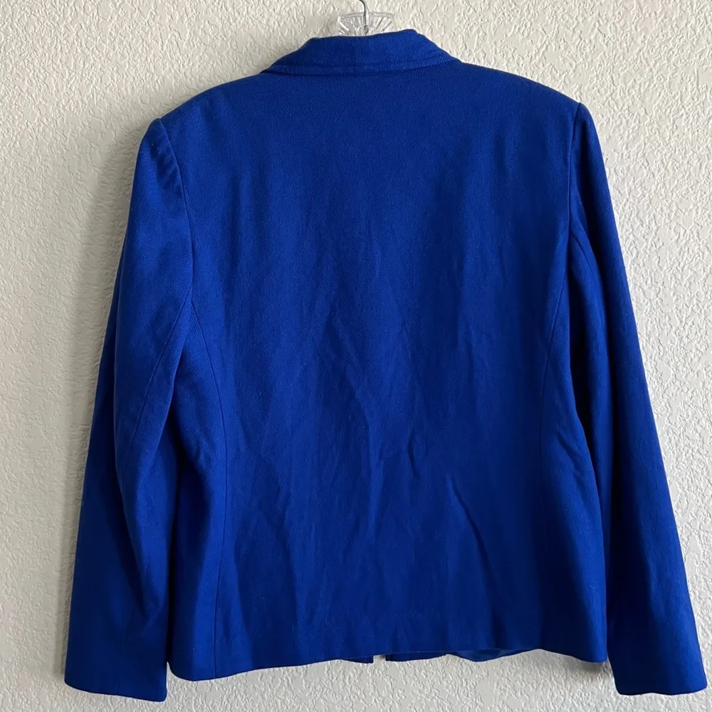 Dressbarn Wool Vintage Blazer Blue Zip Up Lined Career Long Sleeve Chic Size 6 - Image 2