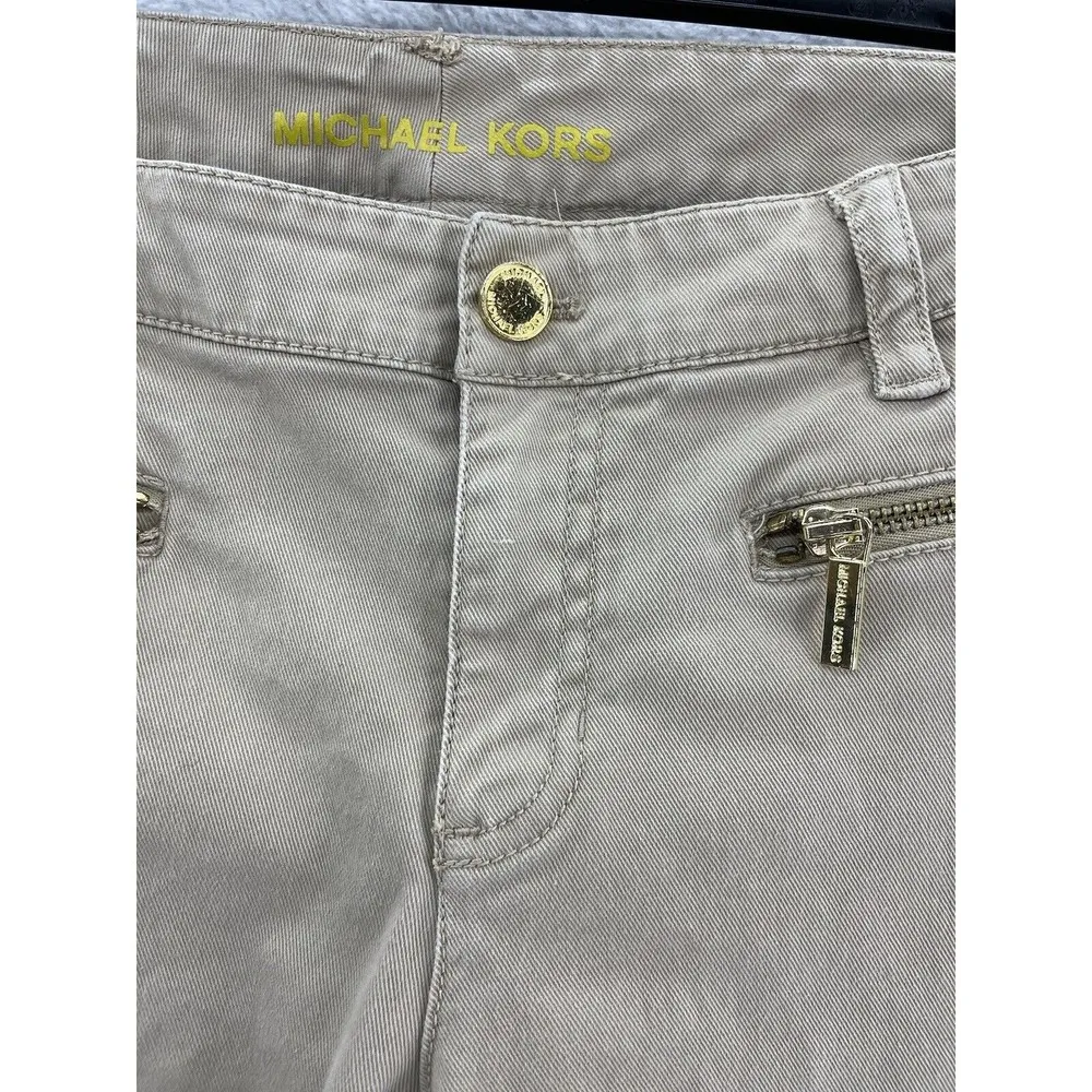 Michael Kors MK Women's Pants Tan Brown Slim Size 2 Gold Zipper Pockets Cotton - Image 11