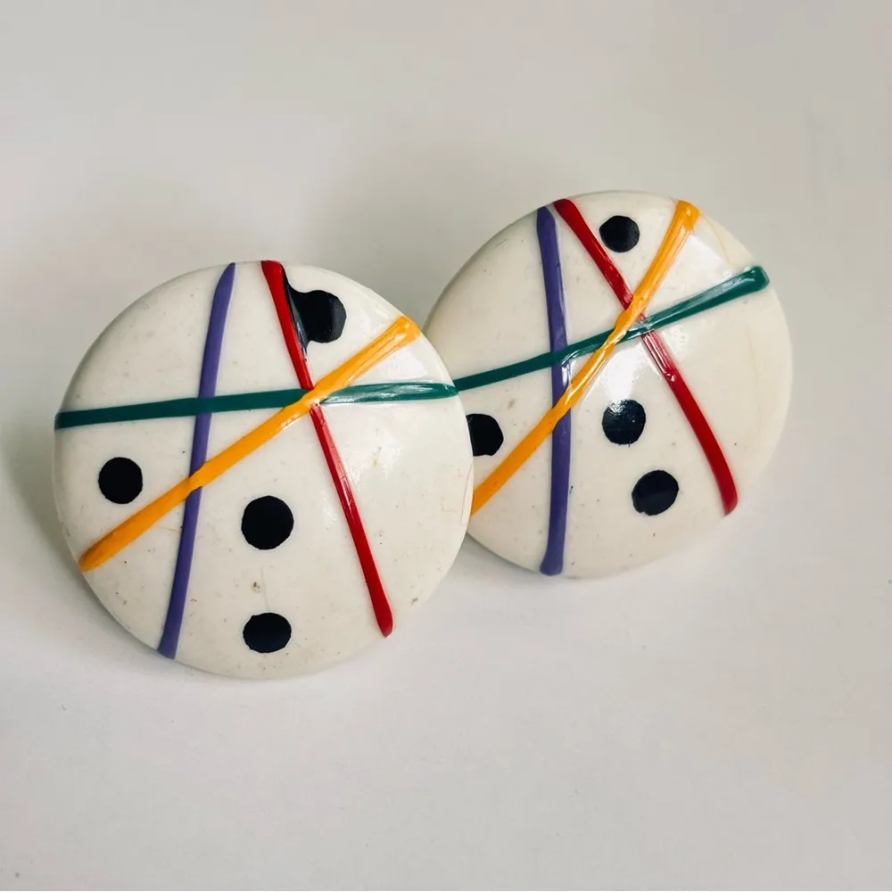 Vintage 80’s Abstract Colorful Round Striped Earrings - Image 10