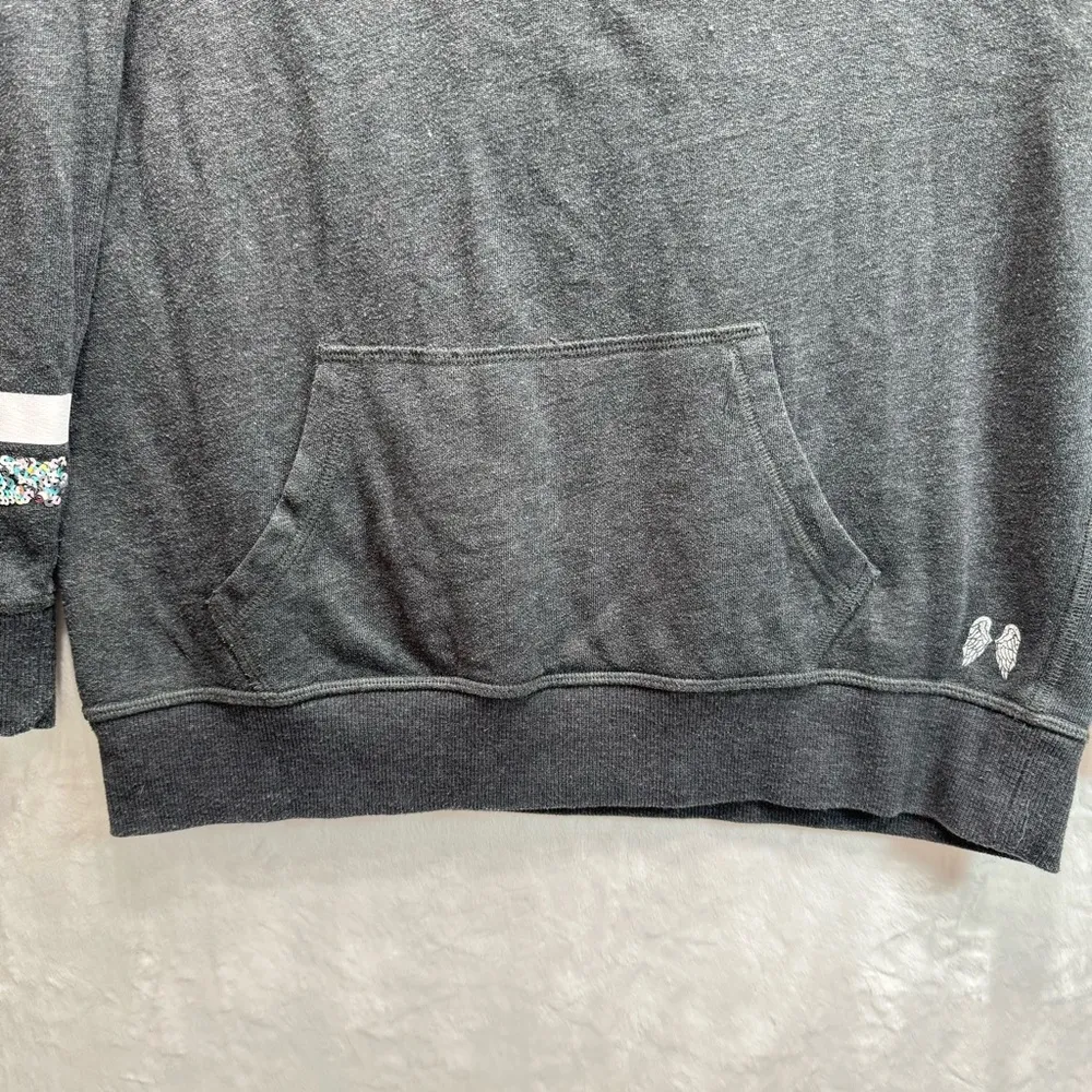 Victoria’s Secret Iridescent Love Rhinestone Sleeve Gray Hoodie Sweatshirt Small - Image 5