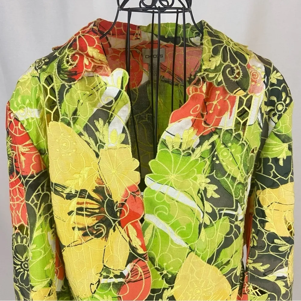 Chico’s Floral Embroidered Open Front Jacket with Cutouts Women’s Size XL - Image 75