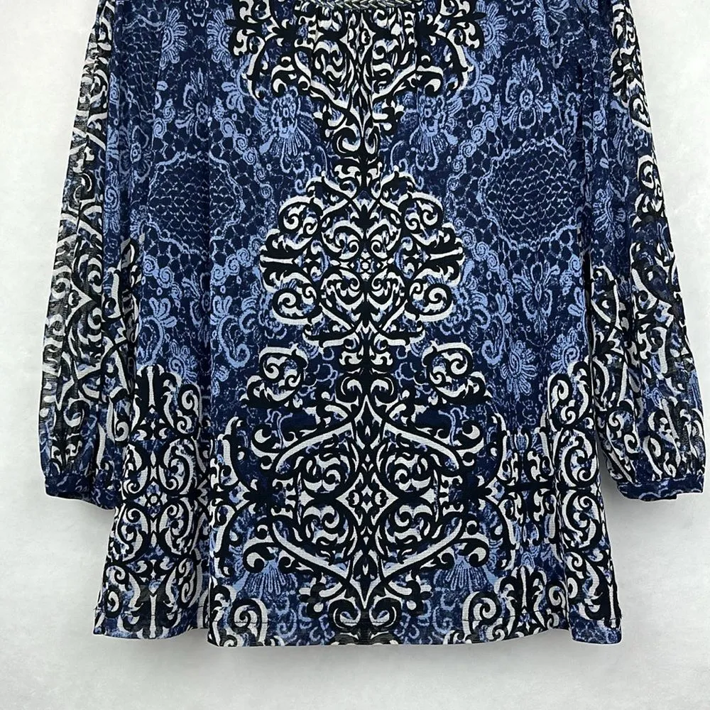 INC International Concepts Blue Geometric Cold Shoulder Sleeve Top Sz S - Image 2