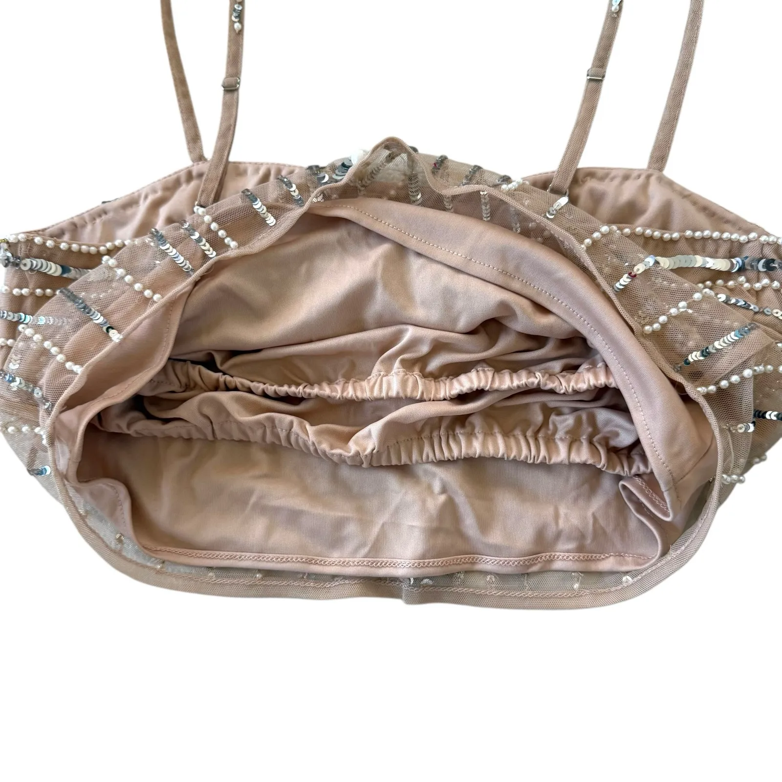 Show Me Your Mumu Pearly Top White Pearl Sequins Tank Top Crop Top Size Medium - Image 4