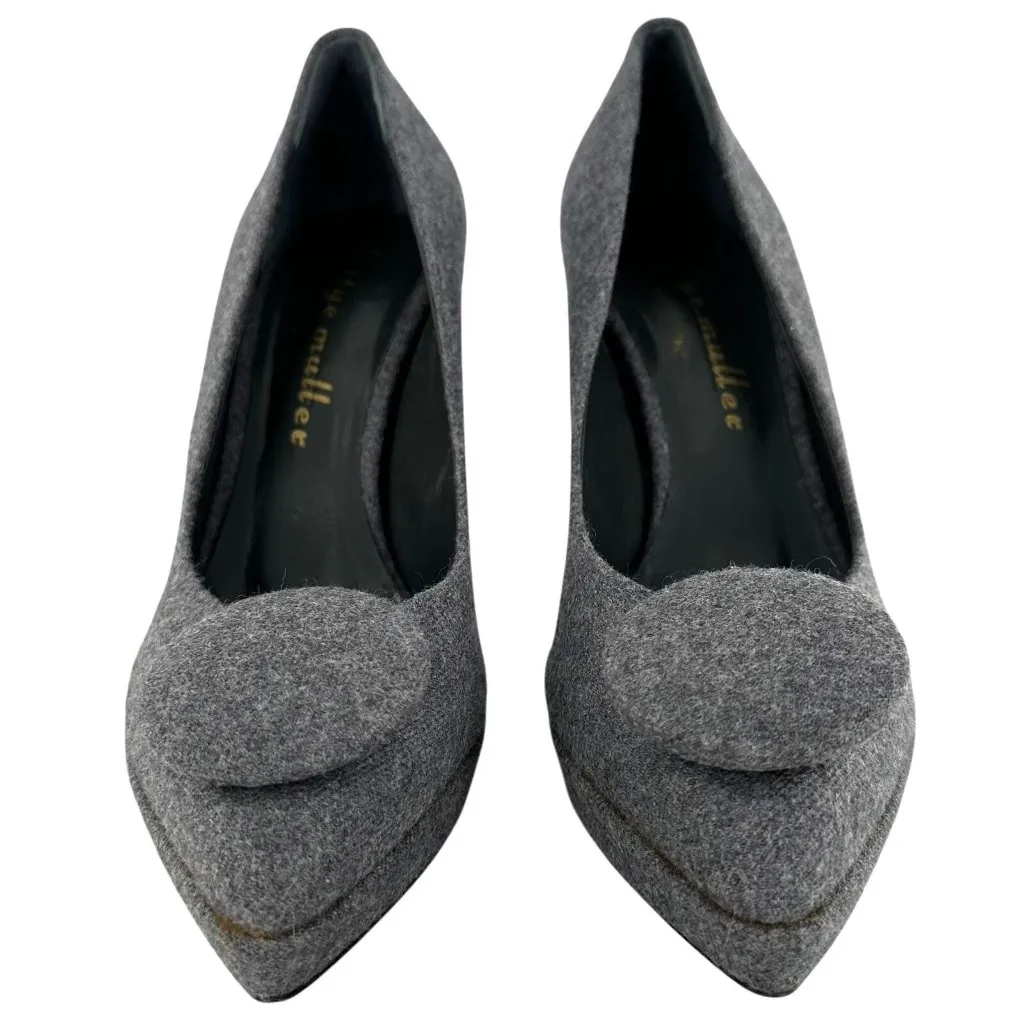 NEW Bettye Muller Gray Flannel Retro 50's Button Toe Pumps Size 38.5 Pin-Up - Image 3