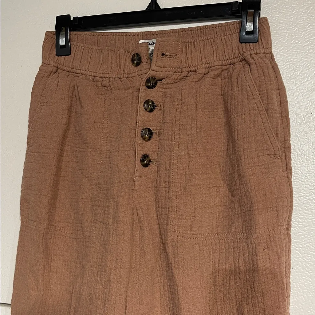 MADEWELL WOMENS COTTON LINEN HIGH RISE PULL ON PANTS BEIGE XS - Image 3
